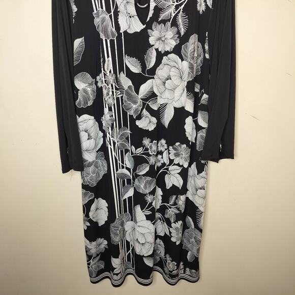 JM Collection Floral Dress Long Sleeve Black Stretch - Picture 3 of 10